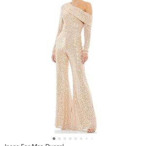 NWT IEENA for MAC Duggal Elegant One-Shoulder Rose Gold Sequin Jumpsuit $398